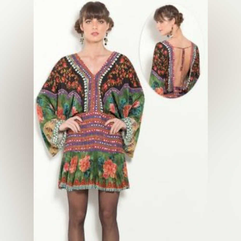 FARM Rio Red and Blue Bell Sleeve Sundress